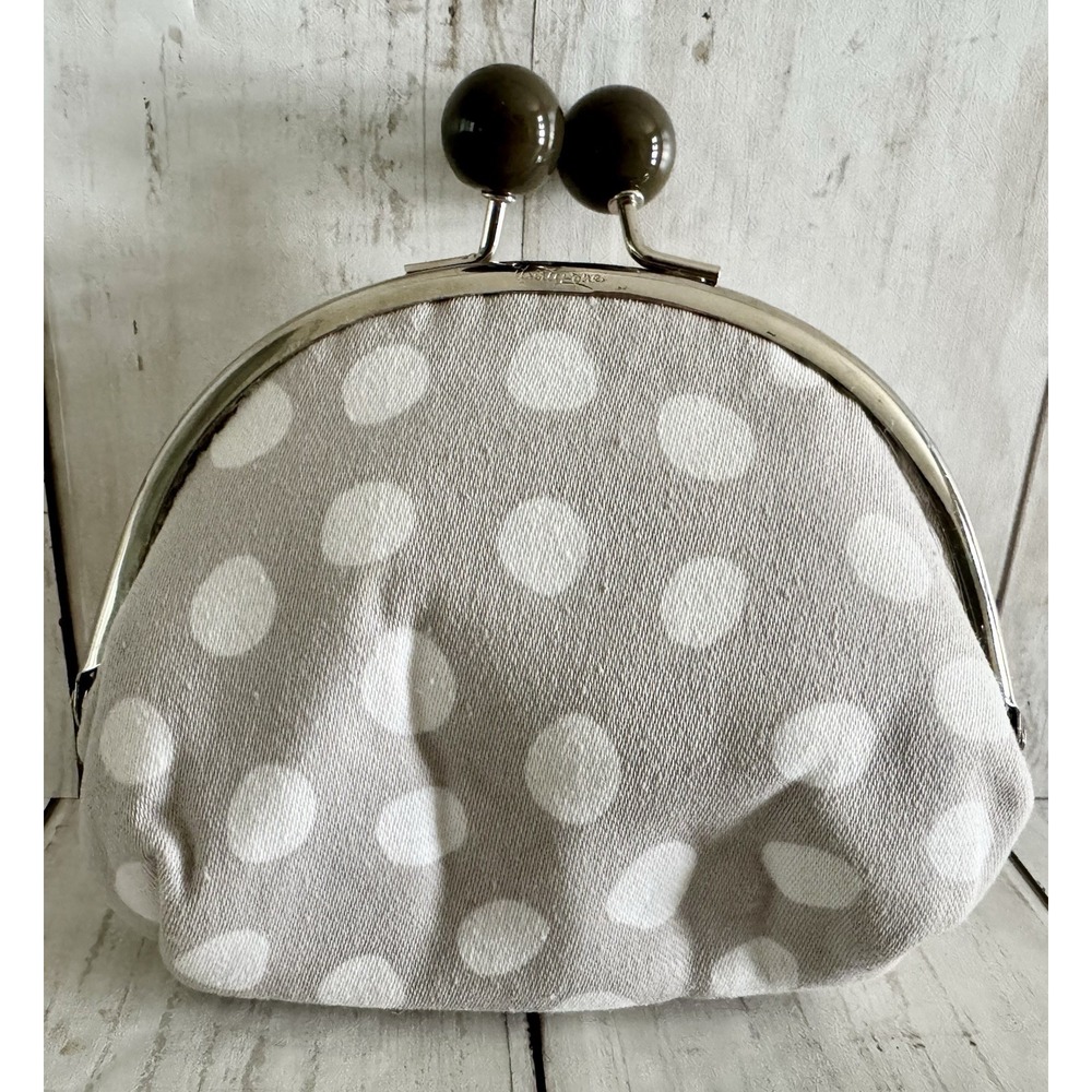 Thirty One Change Purse Double Kiss Lock Gray Polka Dot 2 In One Money Holder - Picture 2 of 5